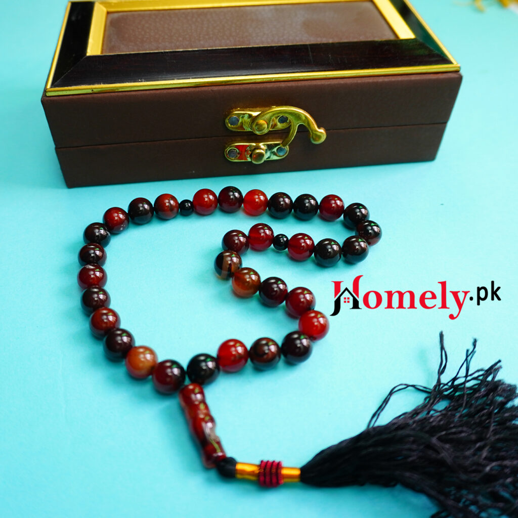 Dark Brown Yamni Aqeeq Stone Tasbih 33 Beads With Box - Homely.pk